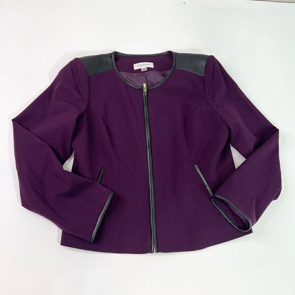 Calvin Klein Jacket Womens Size 14 Purple Front Zip Stretch Lined Blazer - Picture 2 of 12